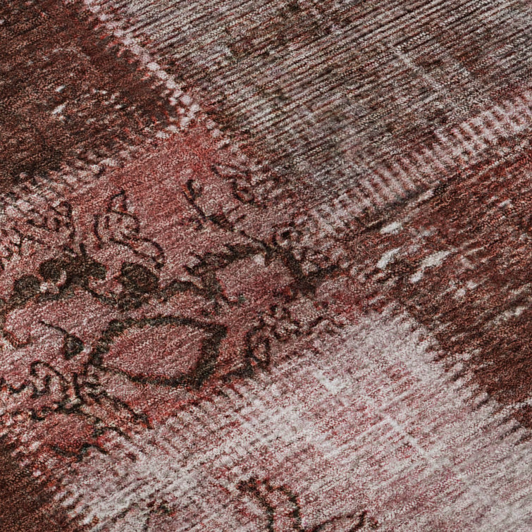 Handmade Red Rectangular Washable Synthetic Rug 5' x 7'
