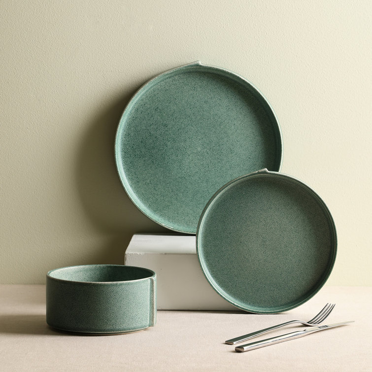 Green and White Ceramic 24-Piece Dinnerware Set for 8