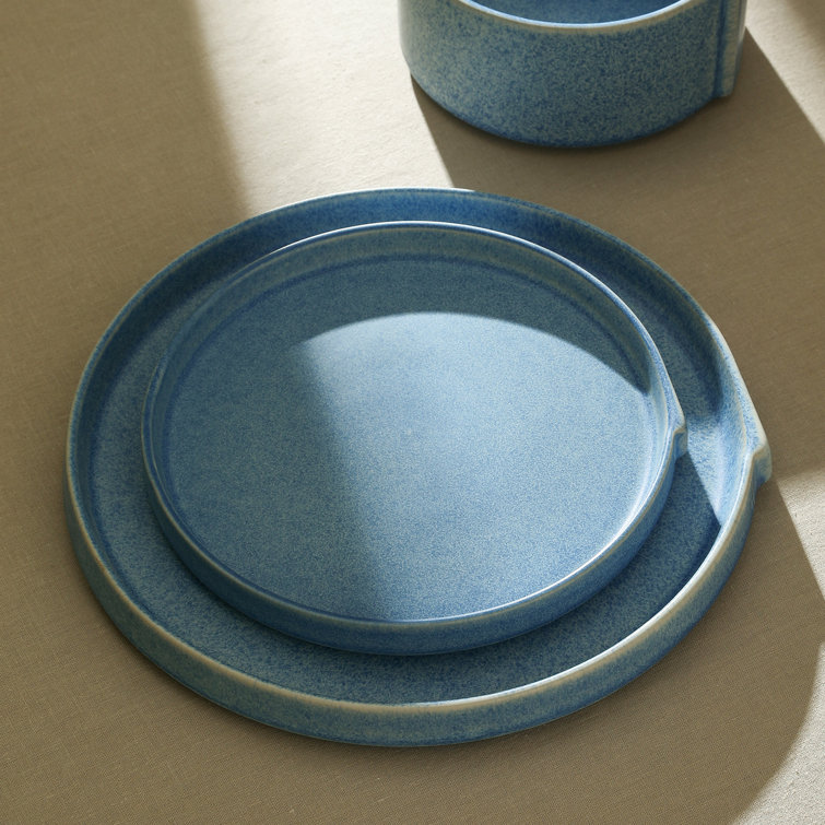 Blue Ceramic Minimalist Round Salad Plate Set, 7.4 inches, Set of Four