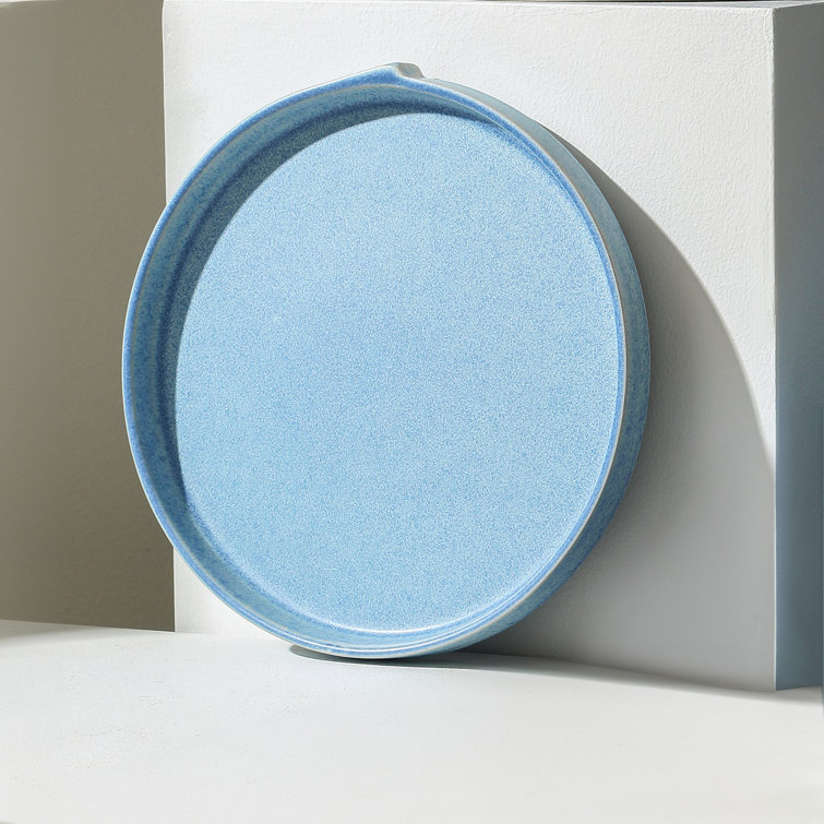 Blue Ceramic Minimalist Round Salad Plate Set, 7.4 inches, Set of Four