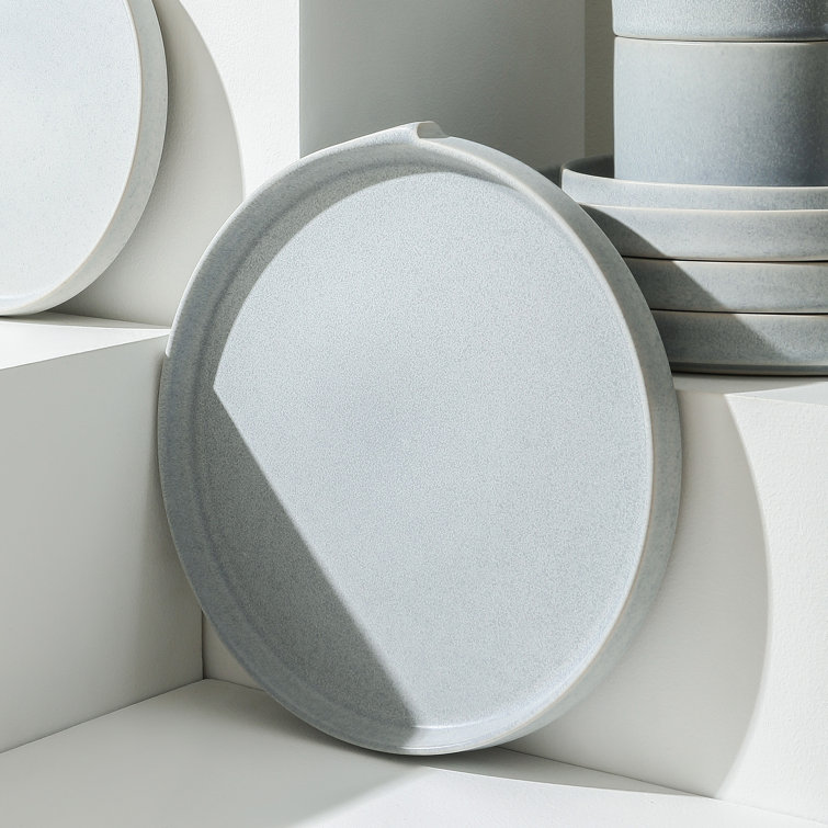 Blue-Grey Round Ceramic Dinner Plate Set, Microwave Safe, 12"