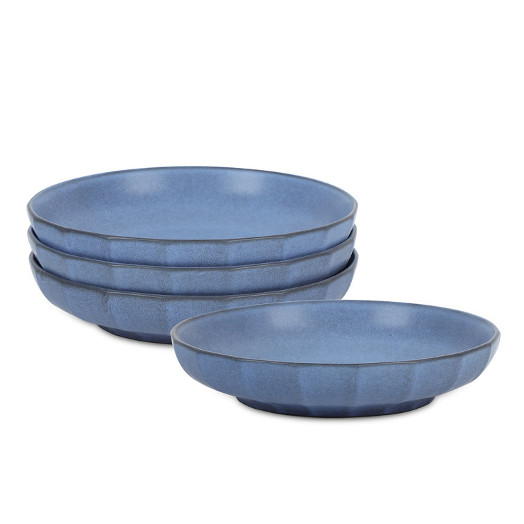 Blue Porcelain Round Pasta Bowl Set, 4-Piece