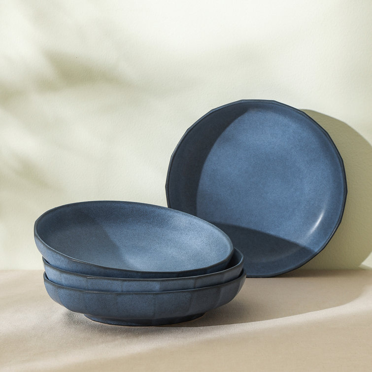 Blue Porcelain Round Pasta Bowl Set, 4-Piece