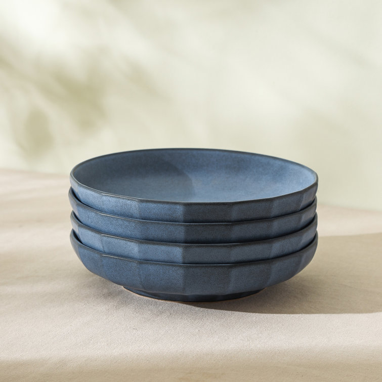 Blue Porcelain Round Pasta Bowl Set, 4-Piece