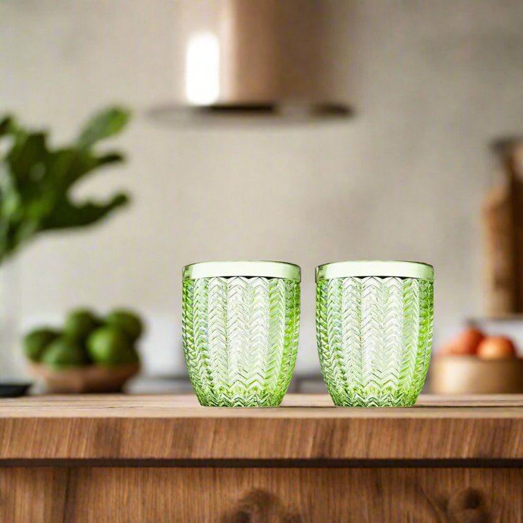 Emerald Green Chevron 11oz Stemless Glassware Set of 4