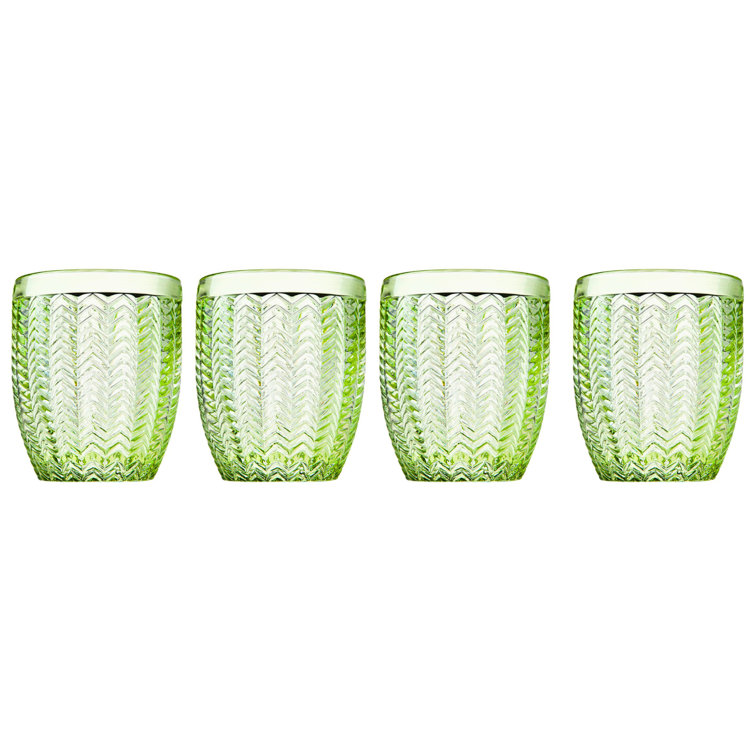 Emerald Green Chevron 11oz Stemless Glassware Set of 4