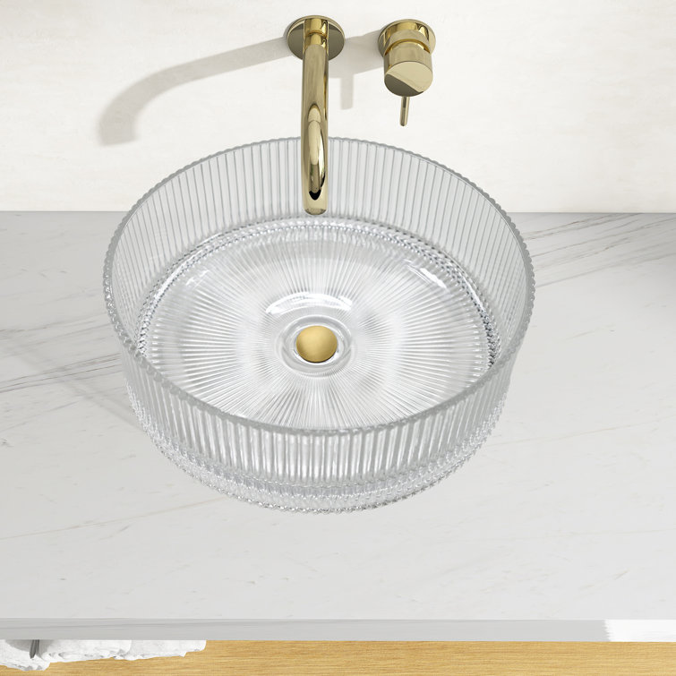 Clear Tempered Glass Circular Vessel Bathroom Sink - 16 in.