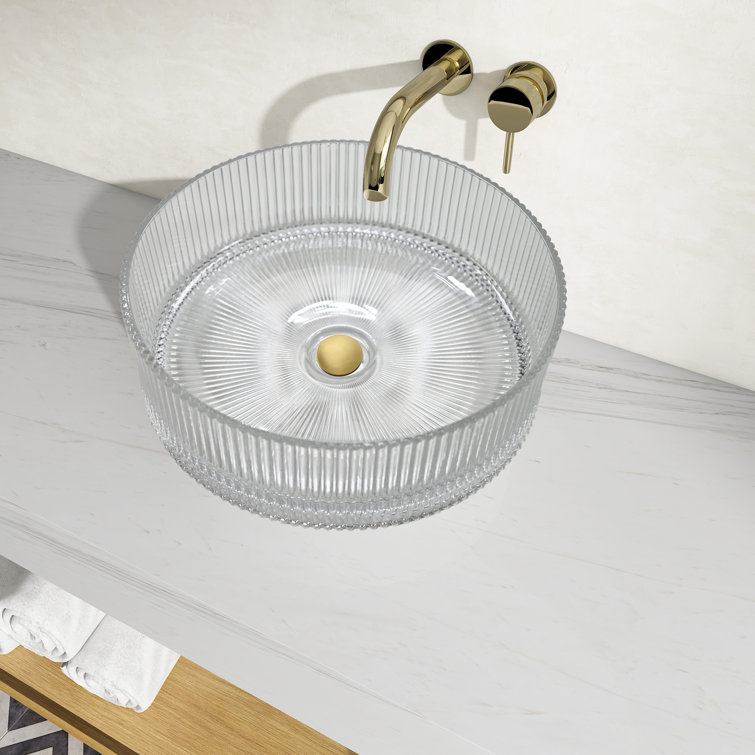 Clear Tempered Glass Circular Vessel Bathroom Sink - 16 in.