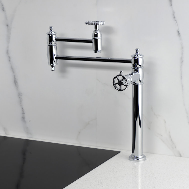 Polished Chrome Dual Handle Deck Mount Pot Filler Faucet