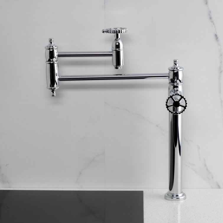Polished Chrome Dual Handle Deck Mount Pot Filler Faucet