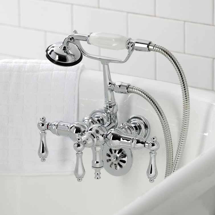 Vintage Chrome Wall Mount Clawfoot Tub Faucet with Hand Shower