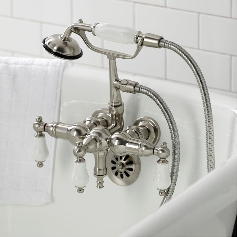 Brushed Nickel Vintage Wall Mount Clawfoot Tub Faucet with Hand Shower
