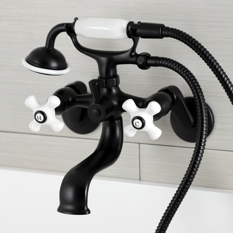 Matte Black Brass Wall Mount Clawfoot Tub Faucet with Hand Shower