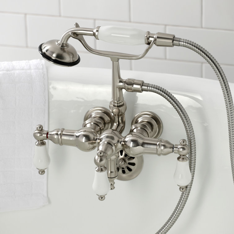 Brushed Nickel Vintage Wall Mount Clawfoot Tub Faucet with Hand Shower