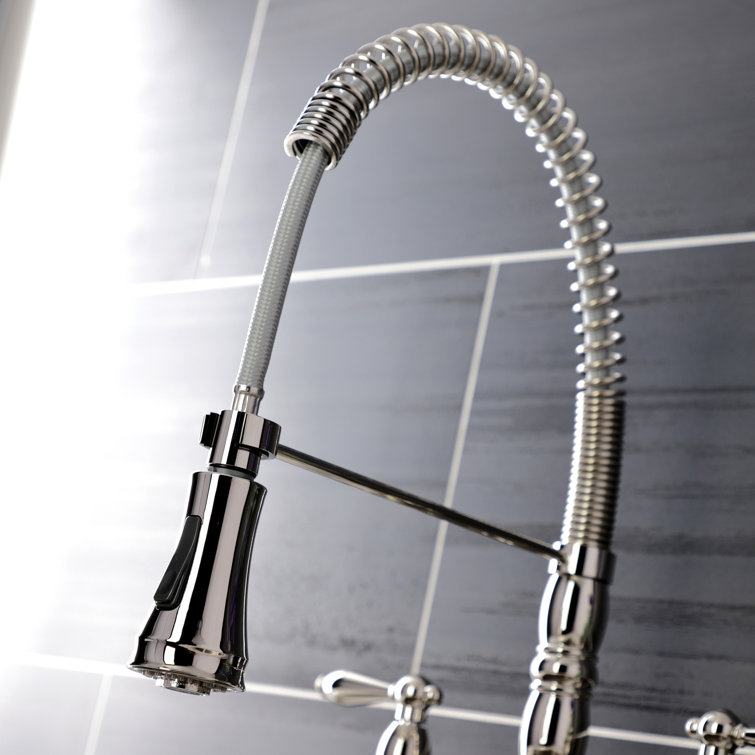 Polished Nickel Double Handle Pull-down Sprayer Kitchen Faucet