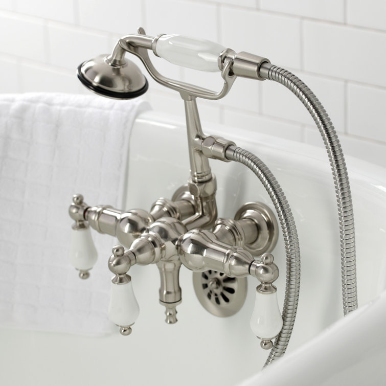 Brushed Nickel Vintage Wall Mount Clawfoot Tub Faucet with Hand Shower