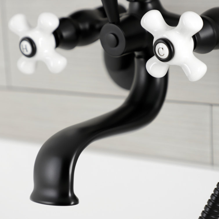 Matte Black Brass Wall Mount Clawfoot Tub Faucet with Hand Shower