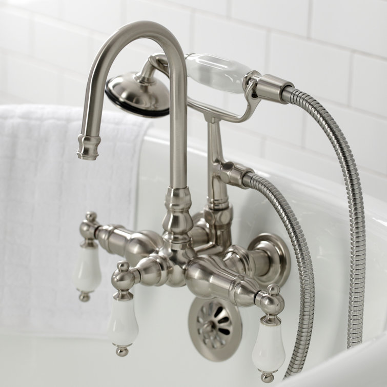 Brushed Nickel Vintage Clawfoot Tub Faucet with Hand Shower