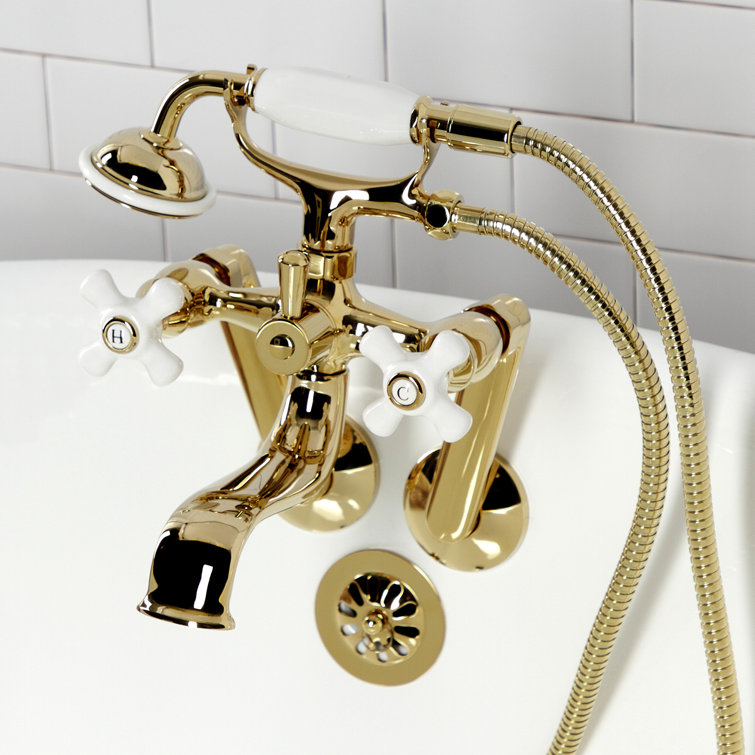 Polished Brass Wall Mount Clawfoot Tub Faucet with Hand Shower
