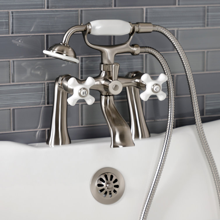 Brushed Nickel Deck Mount Clawfoot Tub Faucet with Hand Shower