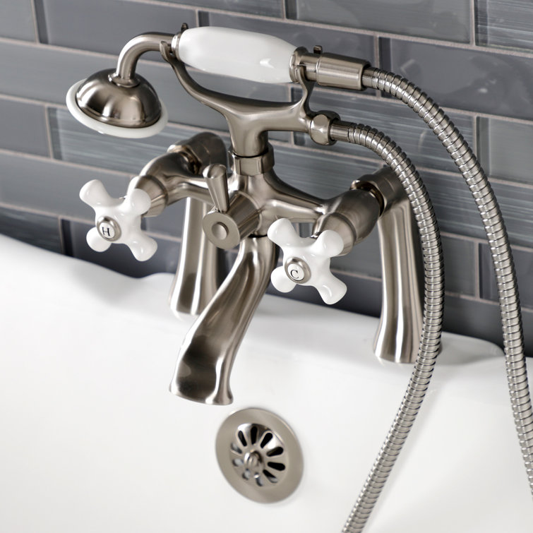 Brushed Nickel Deck Mount Clawfoot Tub Faucet with Hand Shower