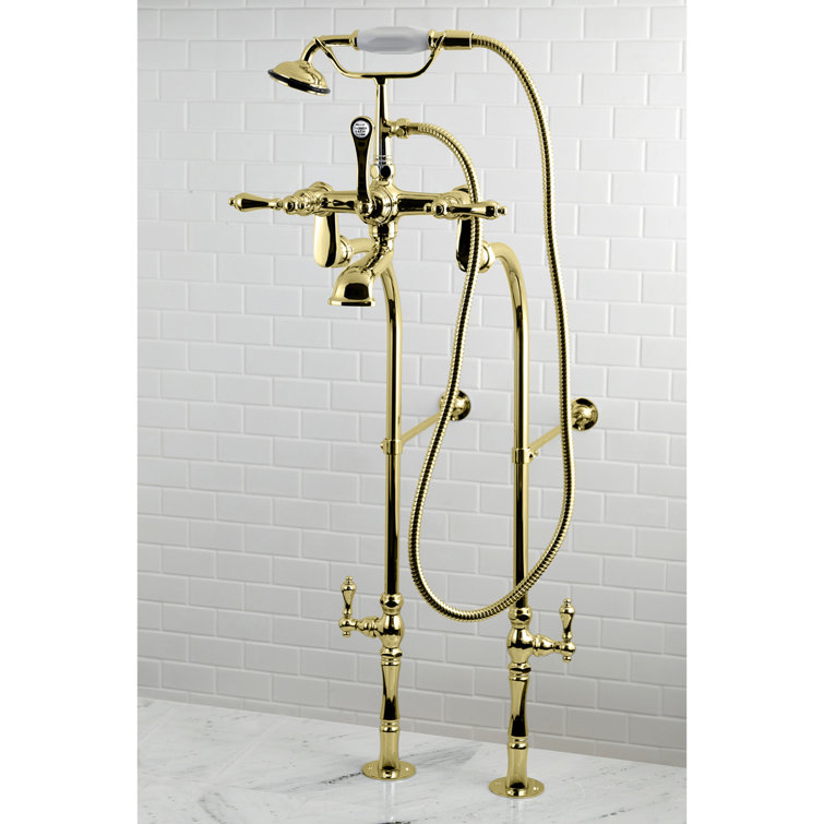 Polished Brass Vintage Freestanding Clawfoot Tub Faucet with Hand Shower