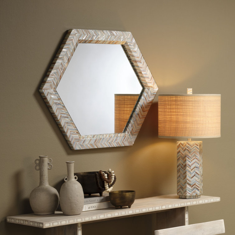 Hexagonal Blue Mother of Pearl Wall Mirror