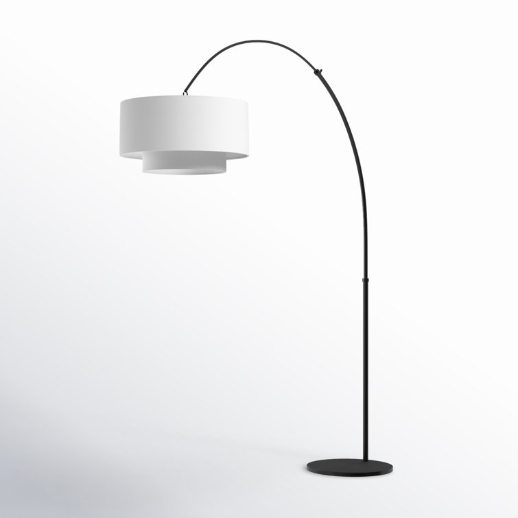 Midnight Black Arched Floor Lamp with White Linen Shade
