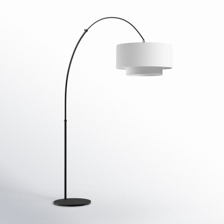 Midnight Black Arched Floor Lamp with White Linen Shade