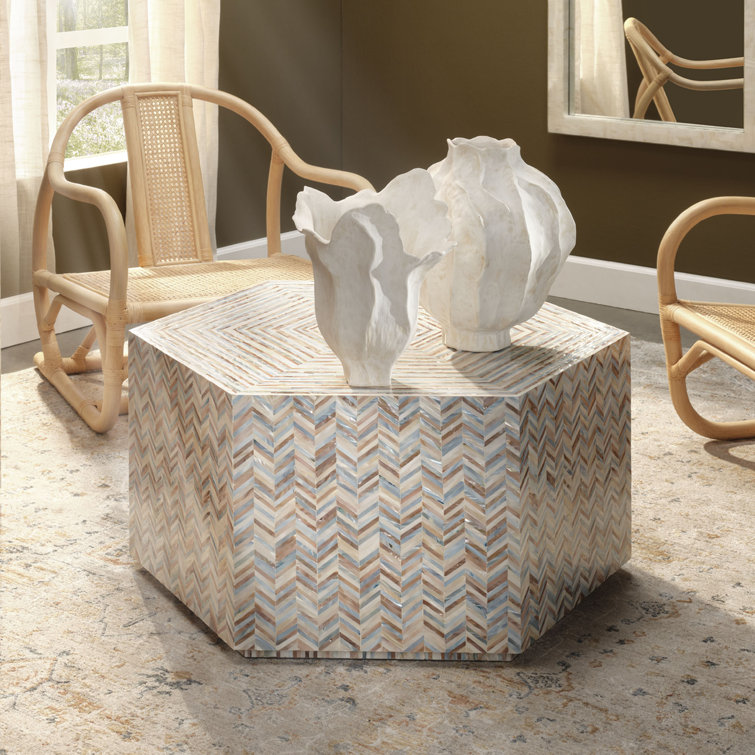 Hexagonal Mother of Pearl Inlay Coffee Table in Grey
