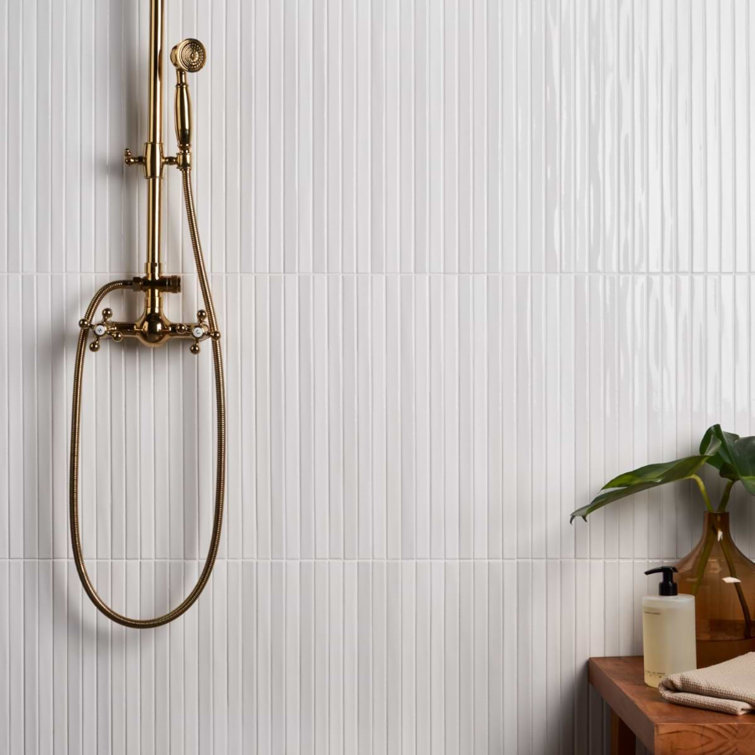 Blanco White Glossy Ceramic Elongated Subway Mosaic Wall Tile