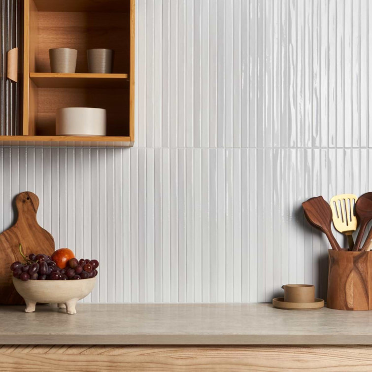 Blanco White Glossy Ceramic Elongated Subway Mosaic Wall Tile