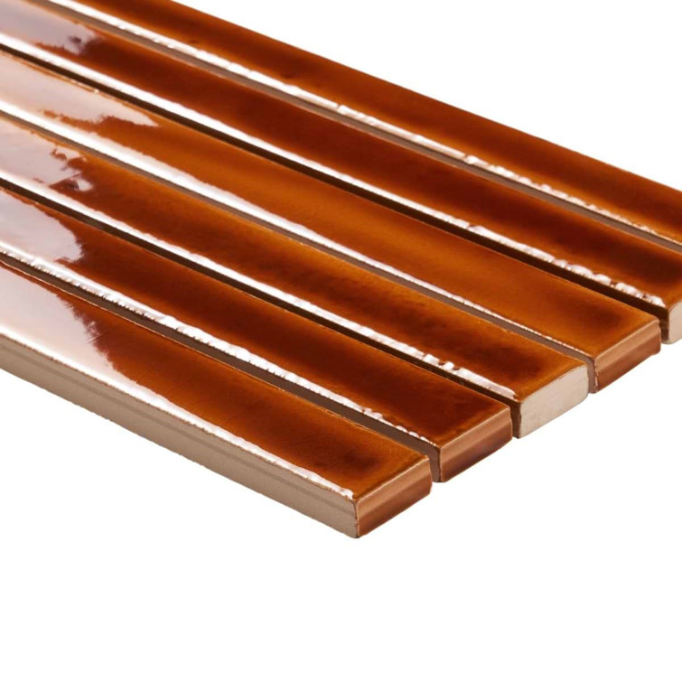 Honey Brown Glossy Ceramic Mosaic Wall Tile Sheet