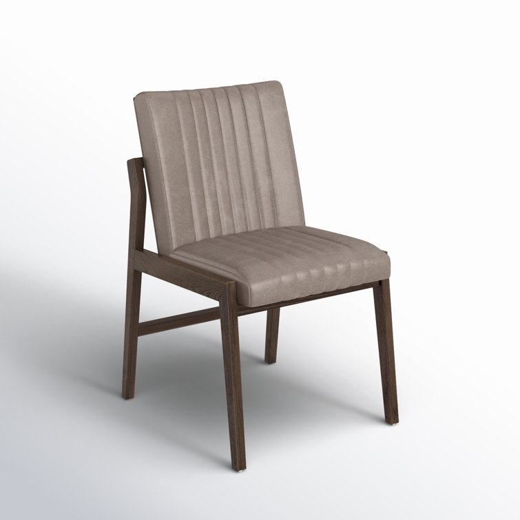 Alice Gray Top-Grain Leather Upholstered Dining Chair with Beech Wood Legs