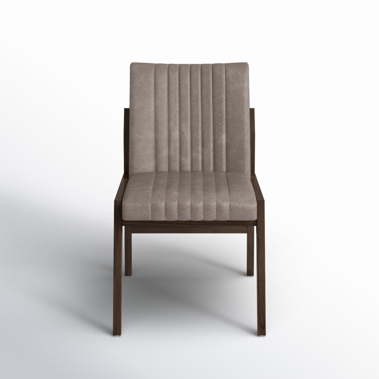 Alice Gray Top-Grain Leather Upholstered Dining Chair with Beech Wood Legs