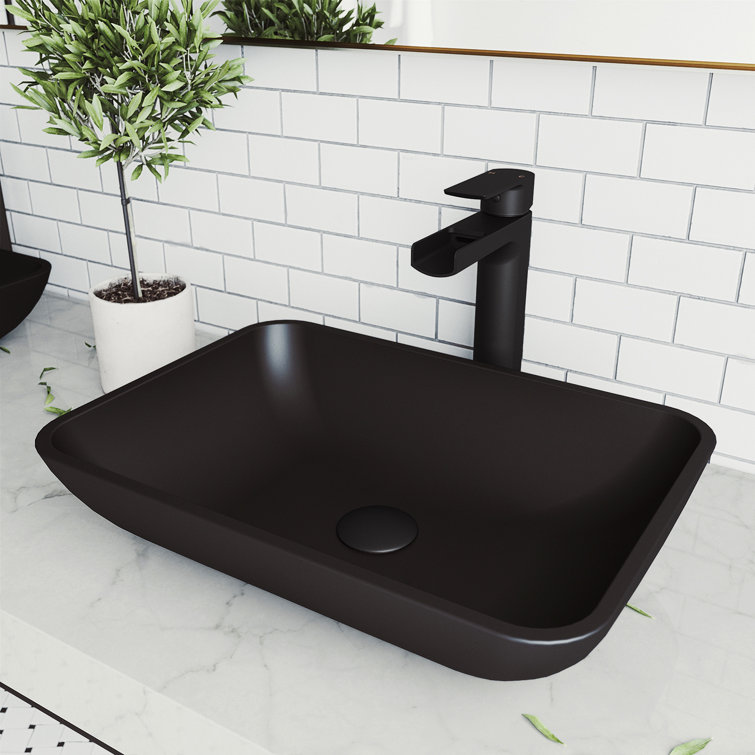 Matte Black Glass Rectangular Vessel Bathroom Sink