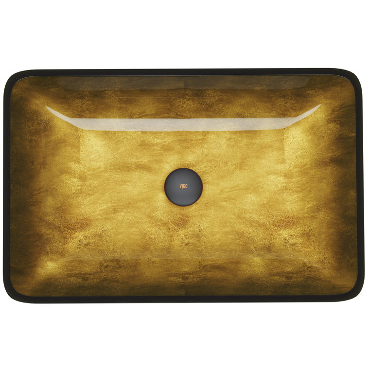 Golden Copper Glass Rectangular Vessel Bathroom Sink