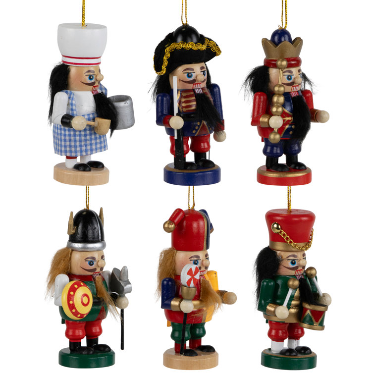 Set of 6 Multicolor Wooden Nutcracker Christmas Ornaments