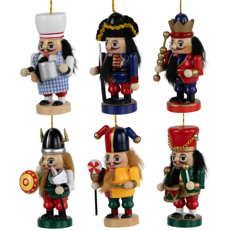 Set of 6 Multicolor Wooden Nutcracker Christmas Ornaments