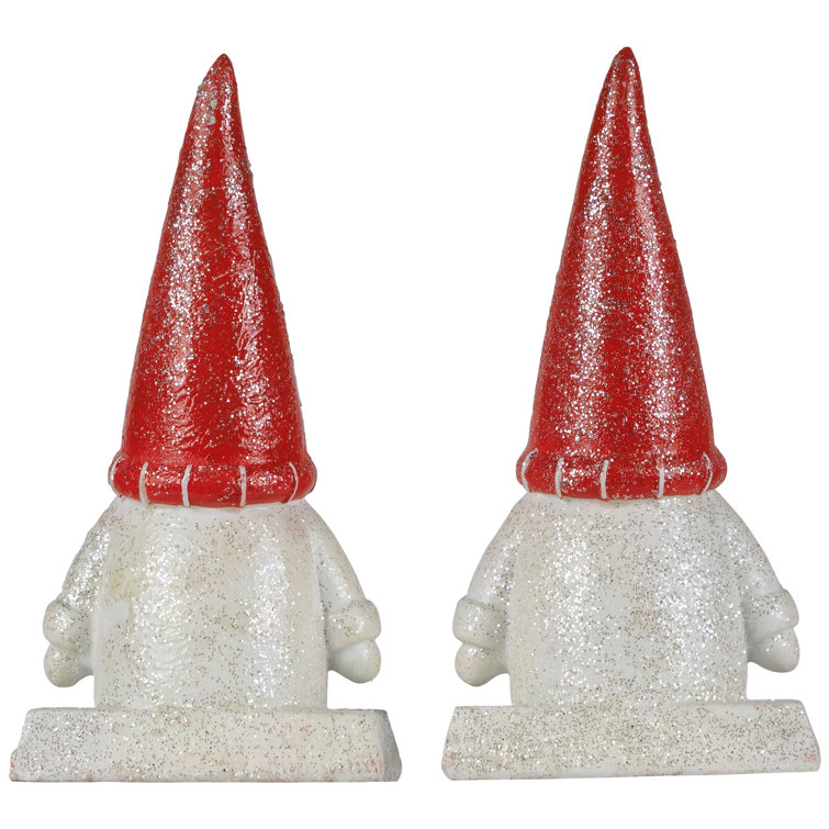 Festive Red Glittered Gnome Christmas Stocking Holders - Set of 2