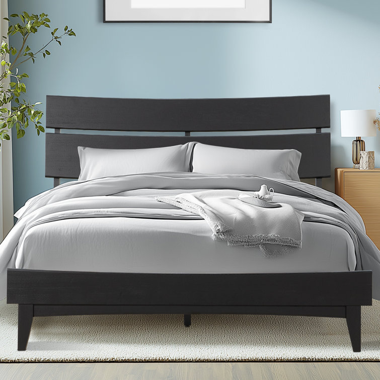 Aurora Black Queen Acacia Wood Bed Frame with Headboard