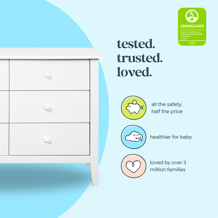 White Pine Wood Double Dresser with Six Drawers