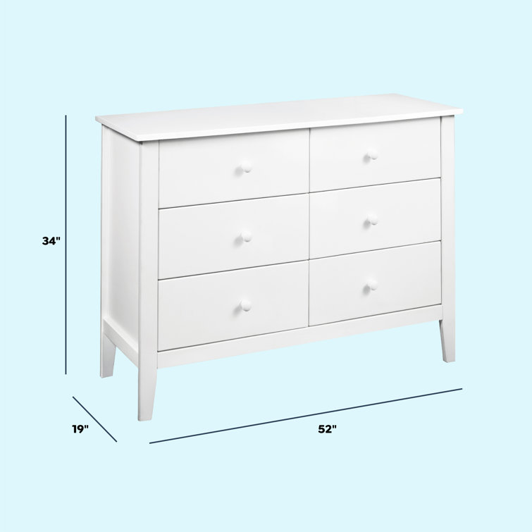 White Pine Wood Double Dresser with Six Drawers