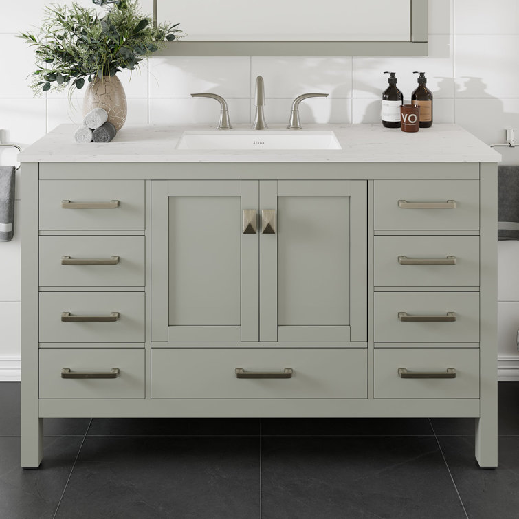 Aberdeen 54" Gray Solid Wood Bathroom Vanity with White Quartz Top