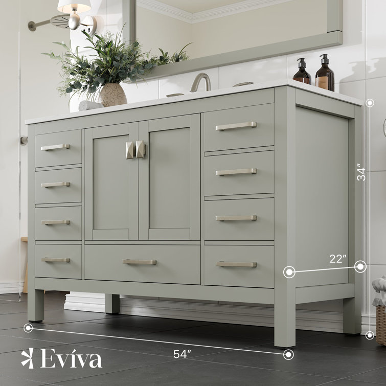 Aberdeen 54" Gray Solid Wood Bathroom Vanity with White Quartz Top