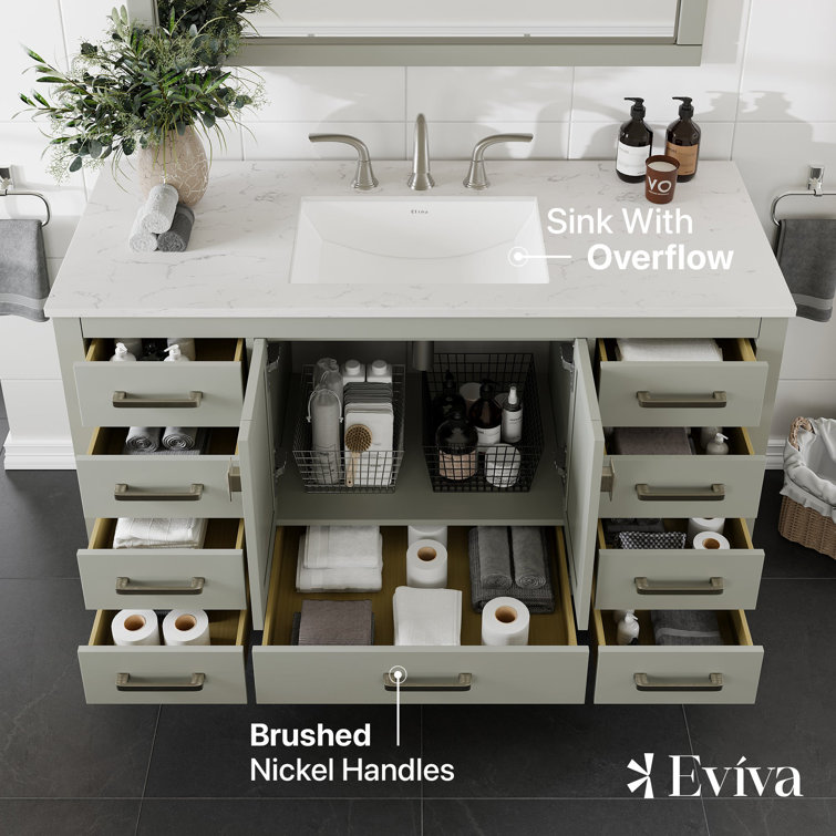 Aberdeen 54" Gray Solid Wood Bathroom Vanity with White Quartz Top
