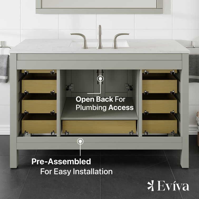 Aberdeen 54" Gray Solid Wood Bathroom Vanity with White Quartz Top