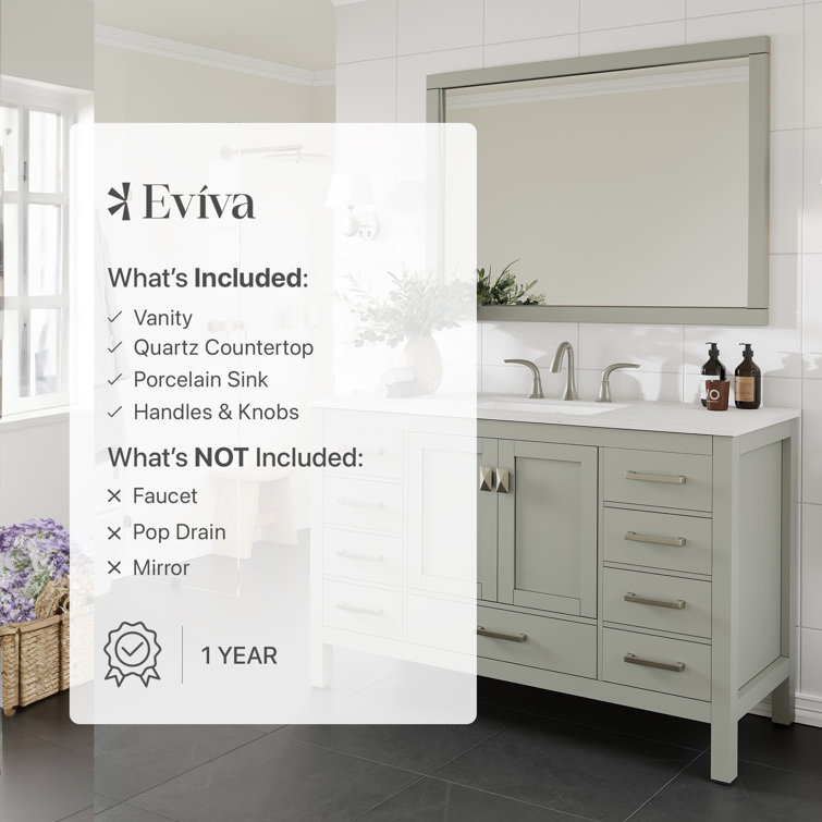 Aberdeen 54" Gray Solid Wood Bathroom Vanity with White Quartz Top