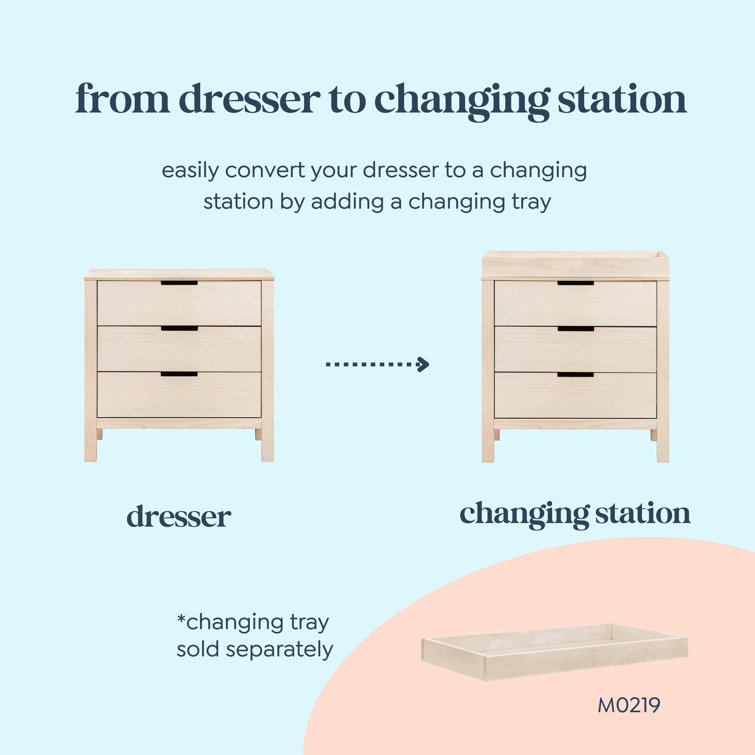 Washed Natural Pinewood 3-Drawer Nursery Dresser
