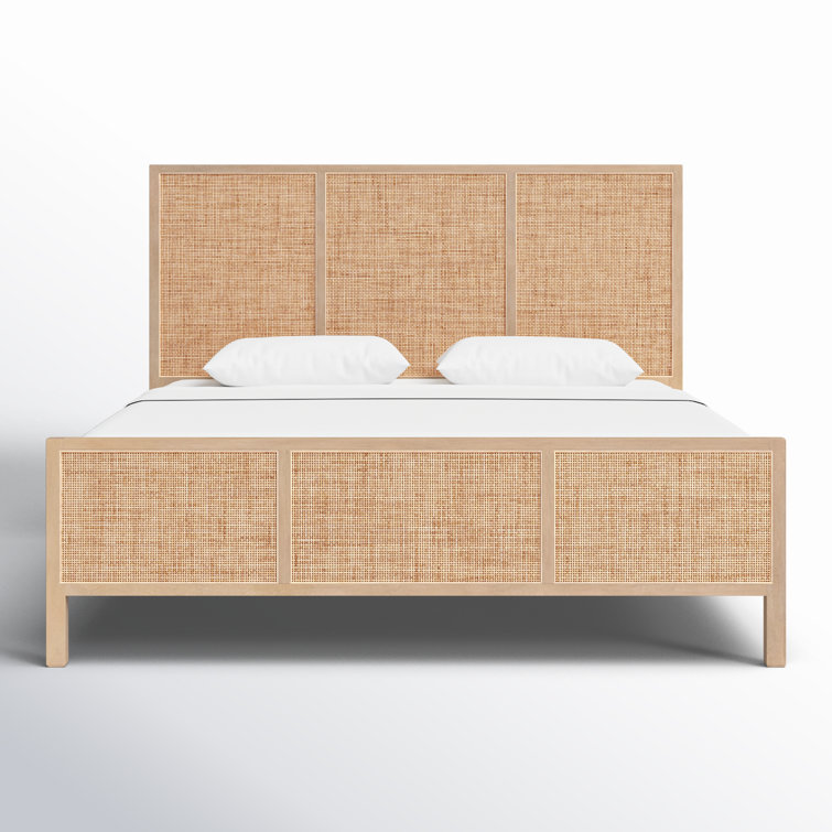 King-Sized Contemporary Brown Mango Wood & Cane Panel Bed